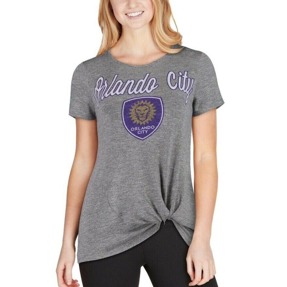 Orlando City Lions Womens Shirt Gray Size Large Layover Knot MLS Soccer T-Shirt